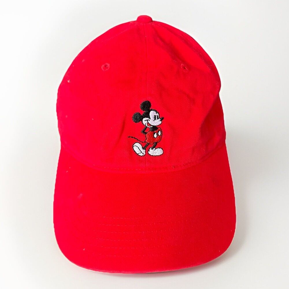 Disney‎ MICKEY MOUSE Embroidered Logo OSFM Red 100% Cotton Cap Hat